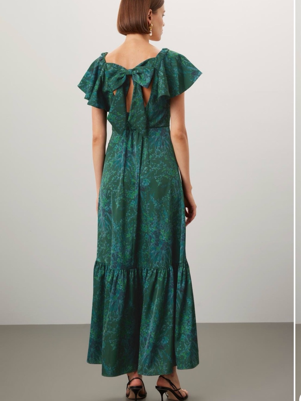 Sachin + Babi Emerald Green Floral Maxi Dress with Flutter Sleeves - Picture 2 of 13
